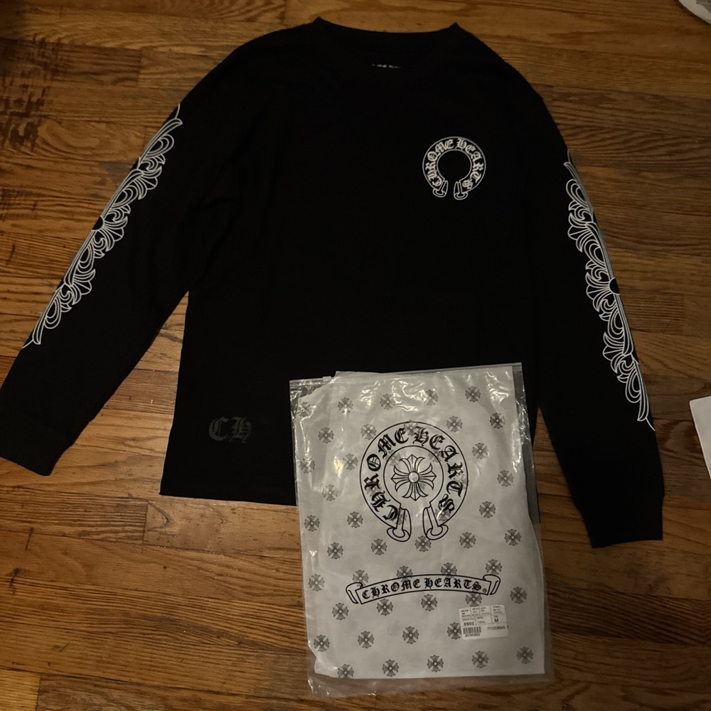Chrome Hearts  Long Sleeve Tee in Black with White Accents